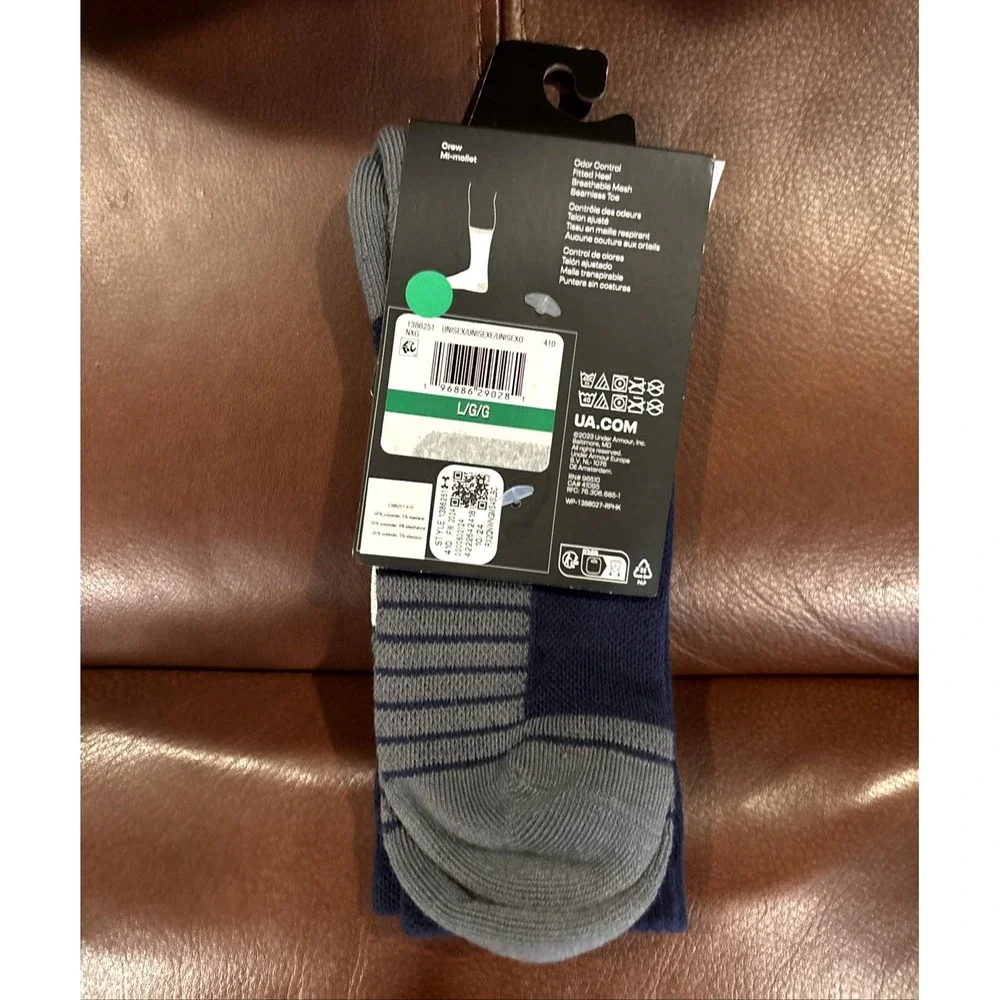 Under Armour Team Crew Socks Blue Gray Mens Sz 8.5-13 Women 10-14